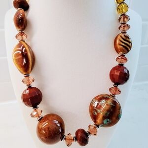 Beaded Glass Necklace with Organic Patterns Crystal Beadsand Glossy Finish
